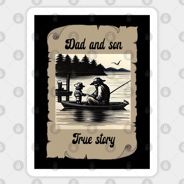 Dad and son are fishing on a boat Magnet by Greenmillion